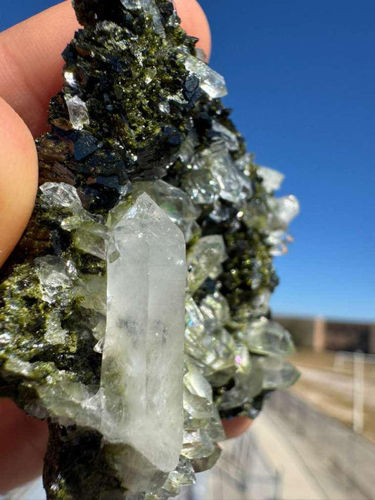 Turkish Quartz Crystal on Green Epidote Matrix - Natural Mineral Specimen