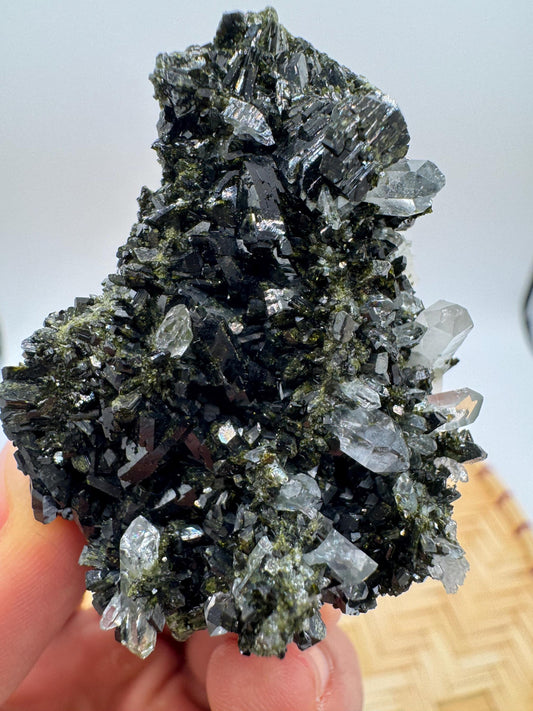 Black & Green Epidote with Quartz – Natural Crystal Specimen | Collector Mineral