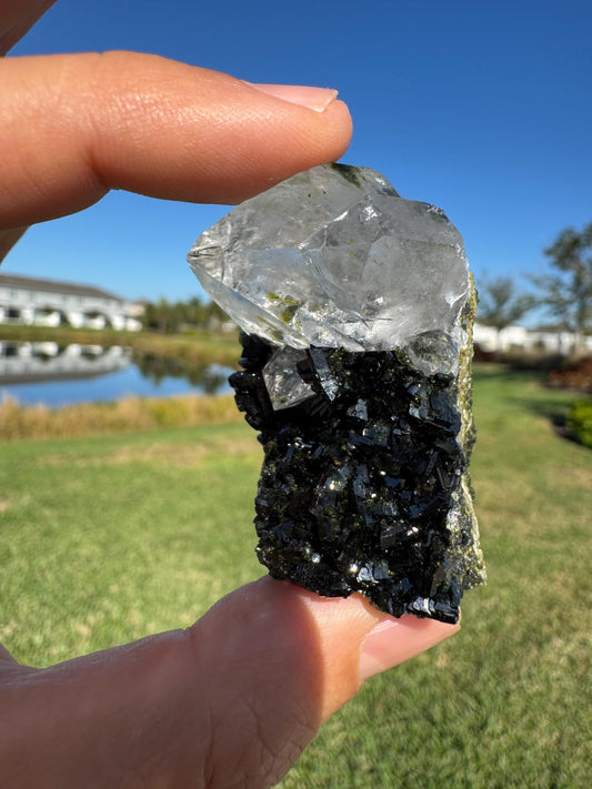 Epidote with Quartz Crystal from Turkey | Natural Green Epidote Specimen | Collector Mineral