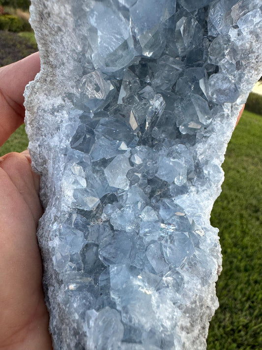 Celestite Moon-Shaped Cluster from Madagascar – Blue Celestine Geode