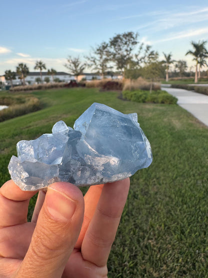 Celestite Geode from Madagascar – Handheld Specimen with Large Transparent Crystal – Meditation & Collector Mineral