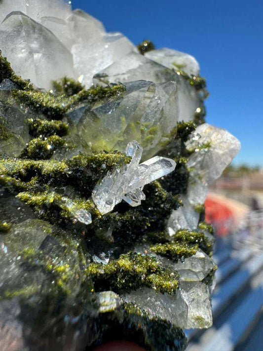 Epidote with Quartz (Biterminated Quartz) Cluster – High Grade Crystal Specimen from Turkey – 227g