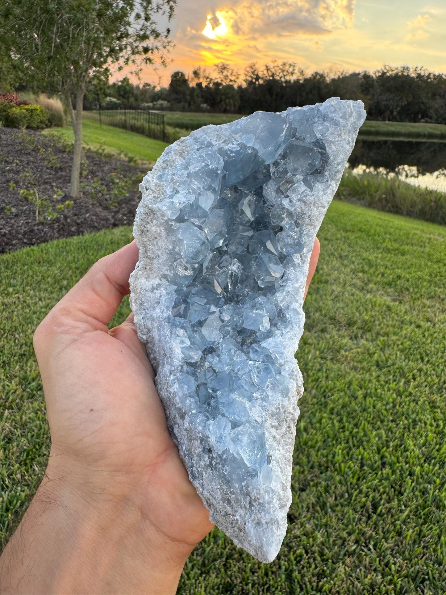 Celestite Moon-Shaped Cluster from Madagascar – Blue Celestine Geode