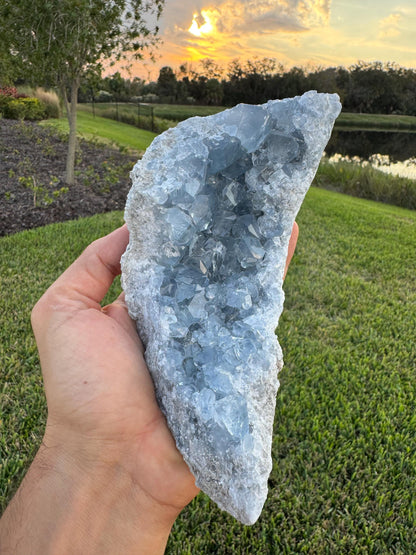 Celestite Moon-Shaped Cluster from Madagascar – Blue Celestine Geode