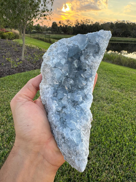 Celestite Moon-Shaped Cluster from Madagascar – Blue Celestine Geode