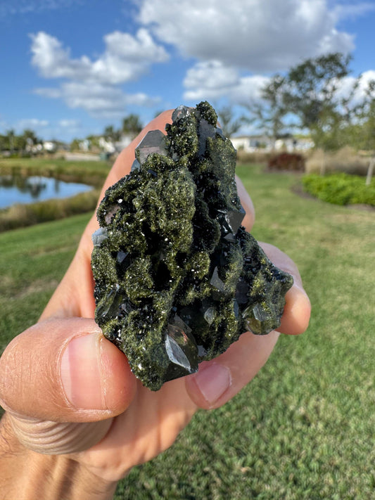 Green Epidote with Quartz Crystals from Turkey – Fine Collector Specimen