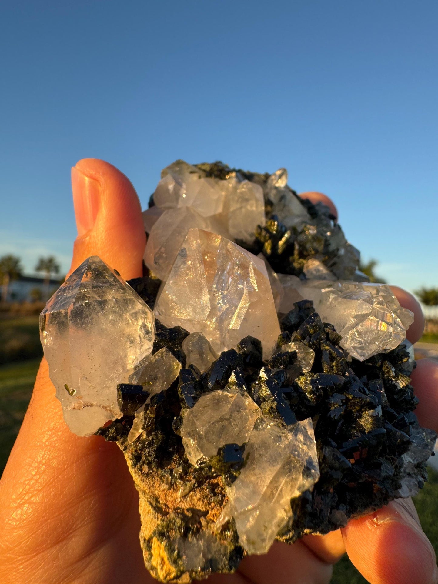 Epidote with Quartz Crystal from Turkey – Handheld Collector Specimen – Natural Chaos Formation