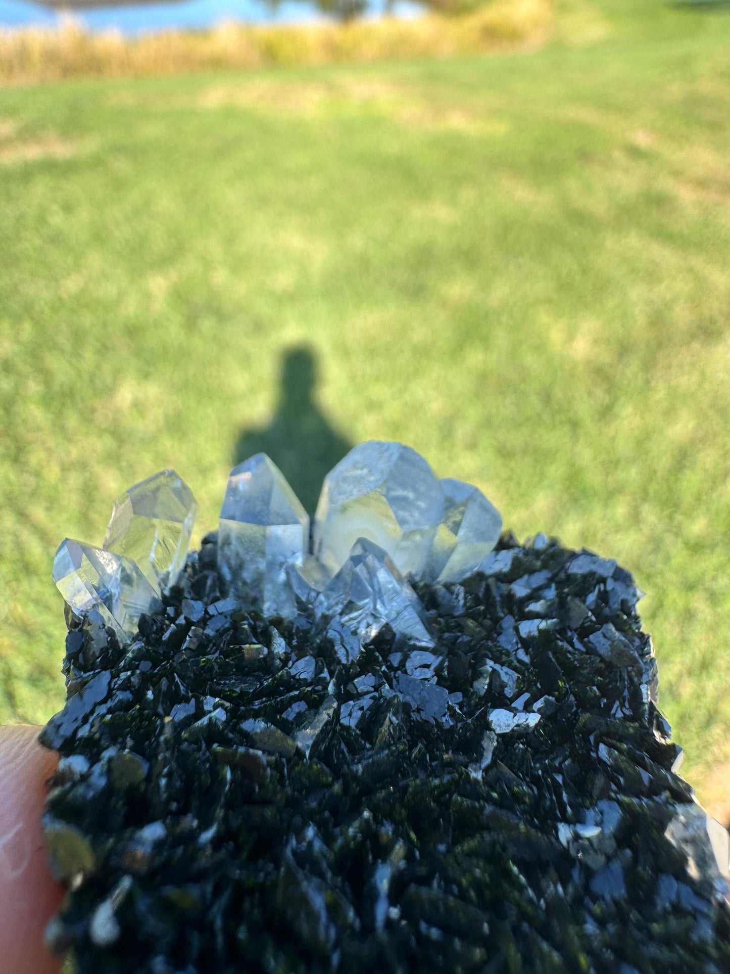 Black Epidote with Quartz – Triangular Crystal Specimen from Turkey