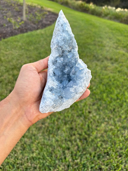 Celestite Moon-Shaped Cluster from Madagascar – Blue Celestine Geode