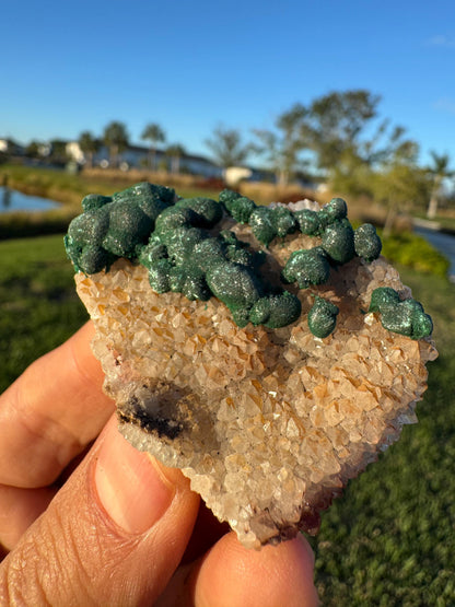 Barite with Botryoidal Malachite | Rare Congo Mineral | Flat Barite Crystals | Collector Specimen