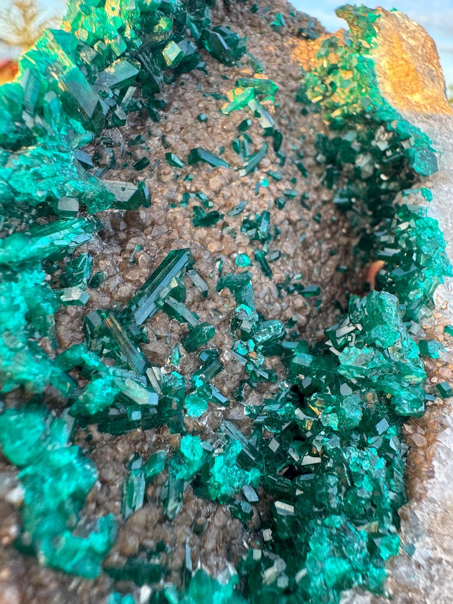 Dioptase with Calcite from Republic of Congo – Vivid Green Collector Specimen