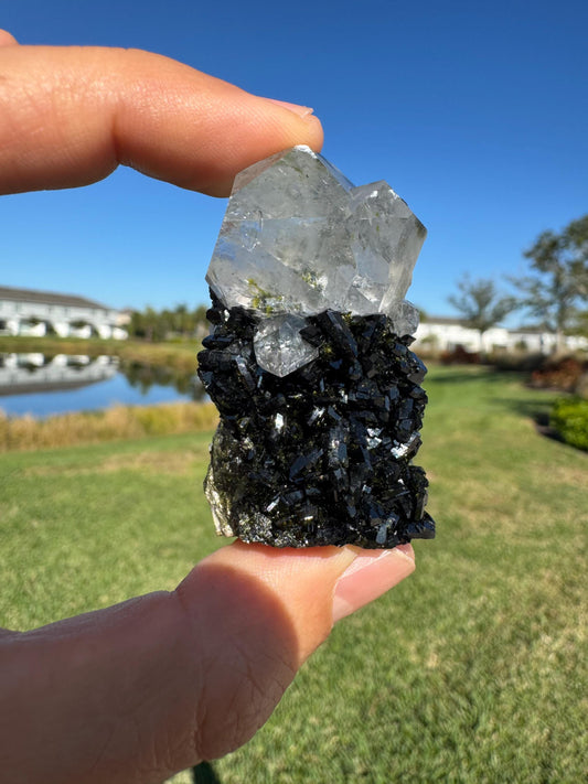 Epidote with Quartz Crystal from Turkey | Natural Green Epidote Specimen | Collector Mineral