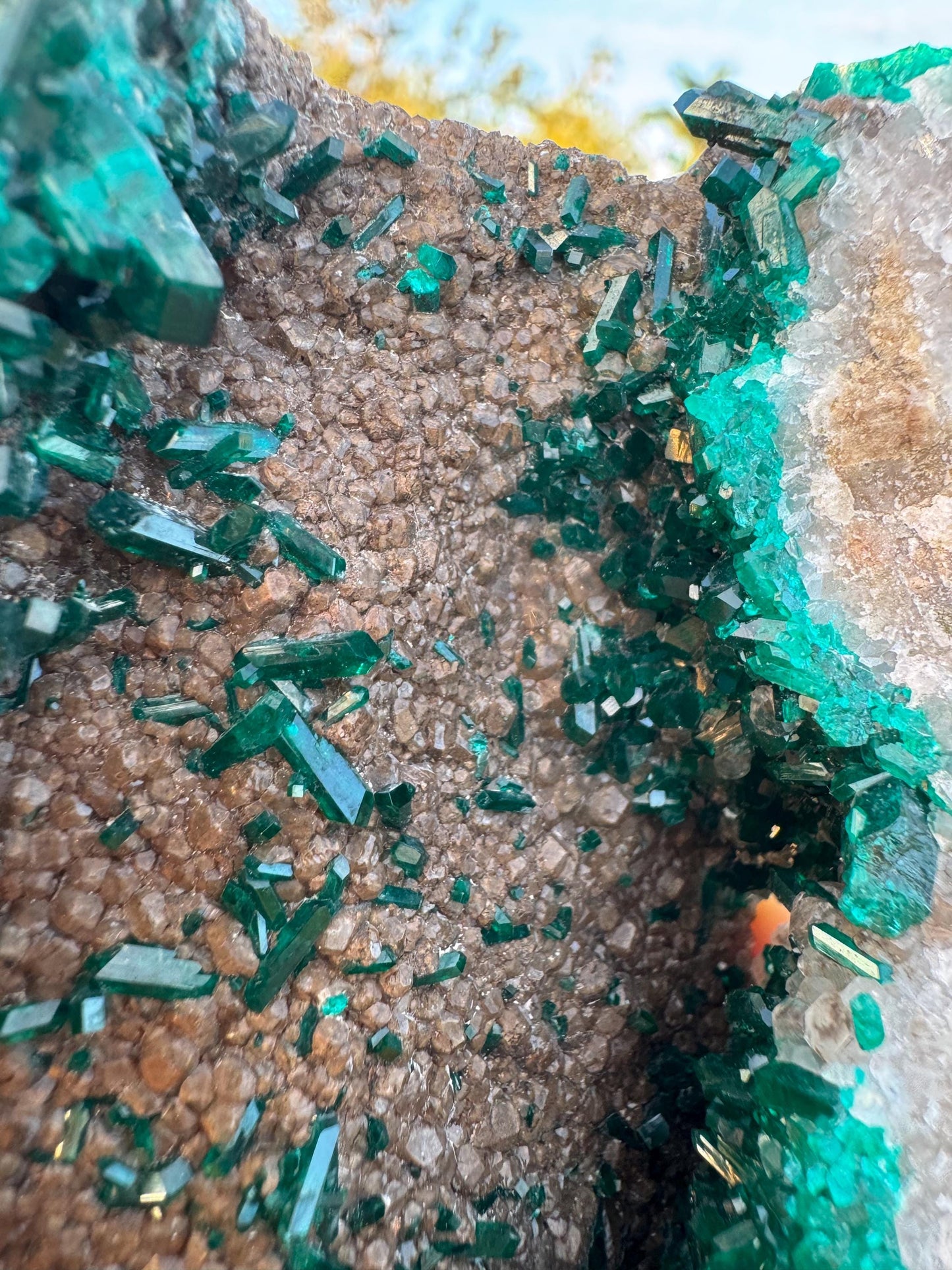Dioptase with Calcite from Republic of Congo – Vivid Green Collector Specimen