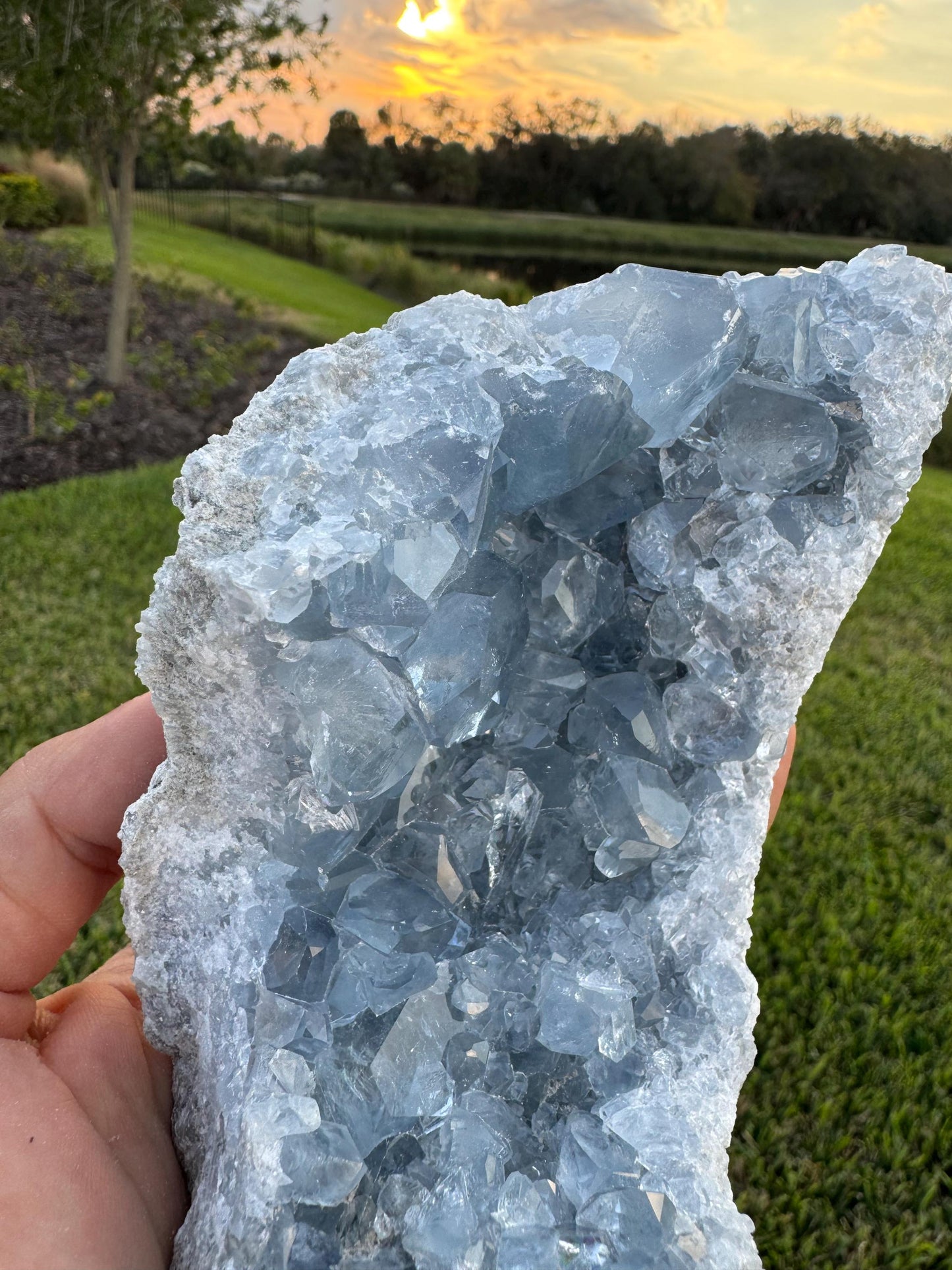 Celestite Moon-Shaped Cluster from Madagascar – Blue Celestine Geode