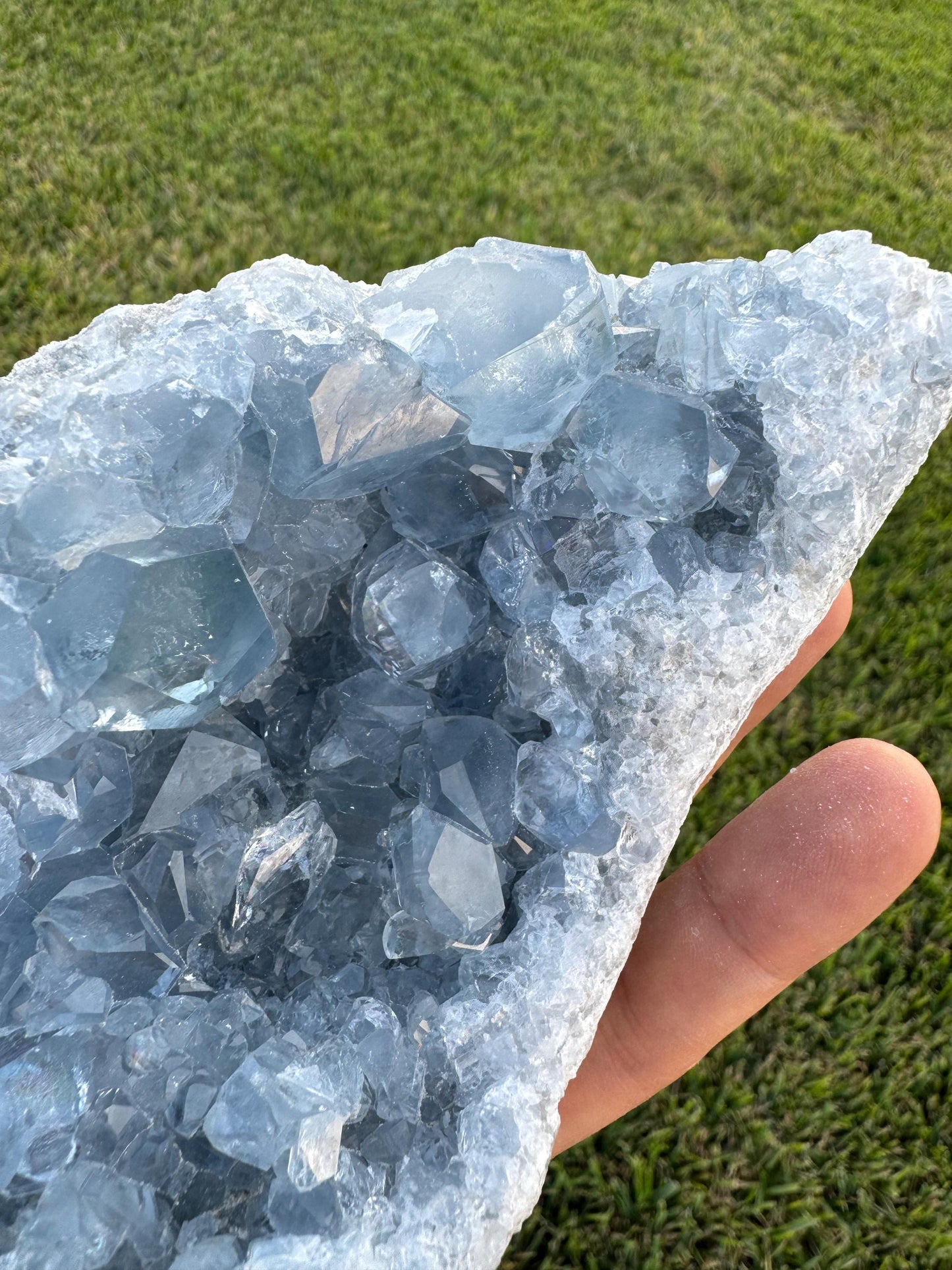 Celestite Moon-Shaped Cluster from Madagascar – Blue Celestine Geode