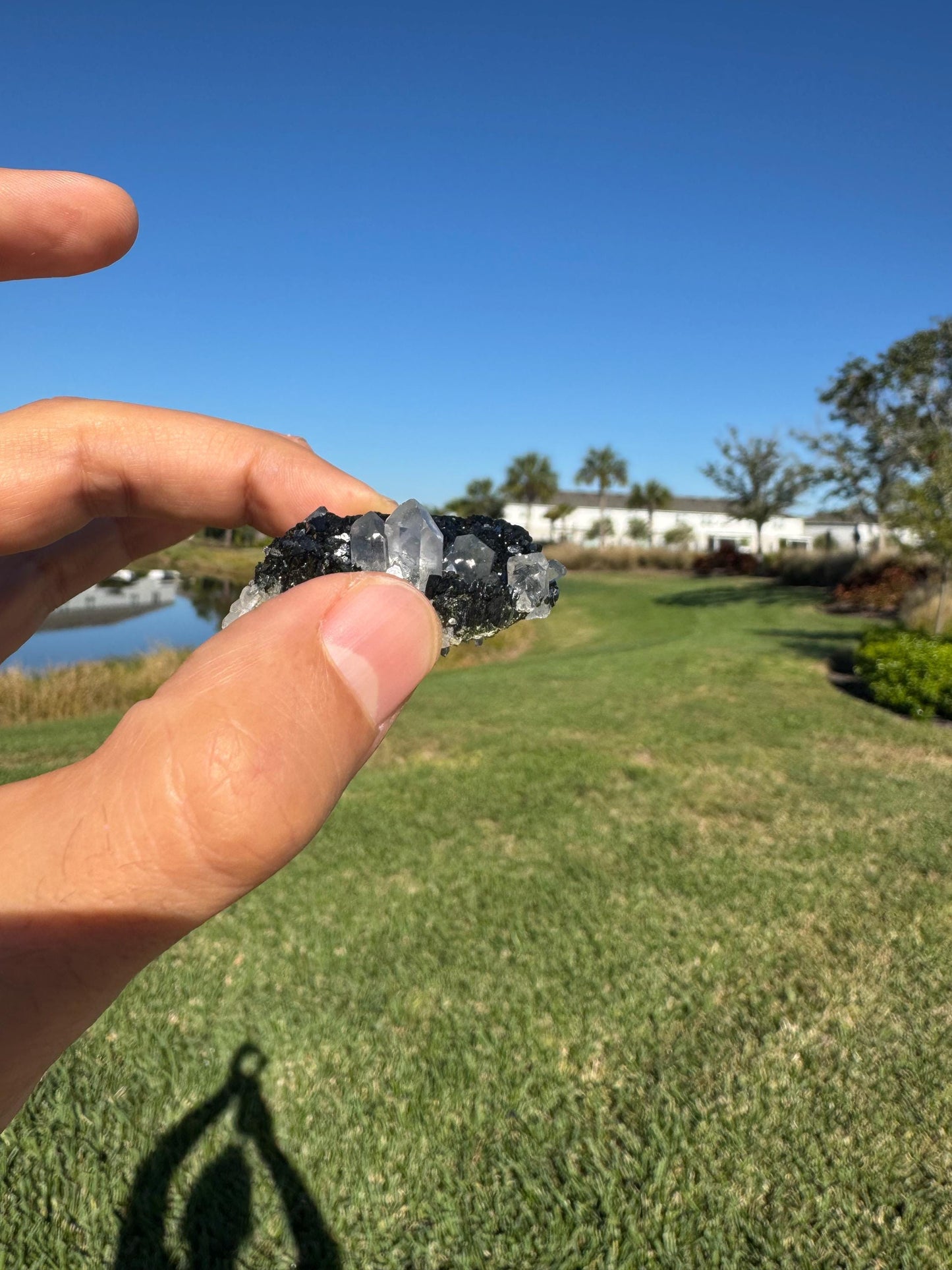 Black Epidote with Quartz – Triangular Crystal Specimen from Turkey
