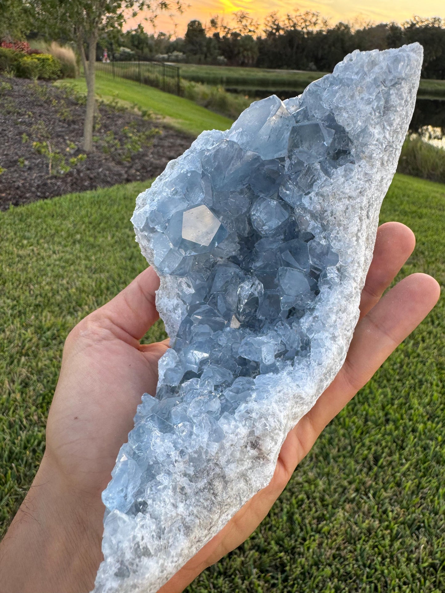 Celestite Moon-Shaped Cluster from Madagascar – Blue Celestine Geode
