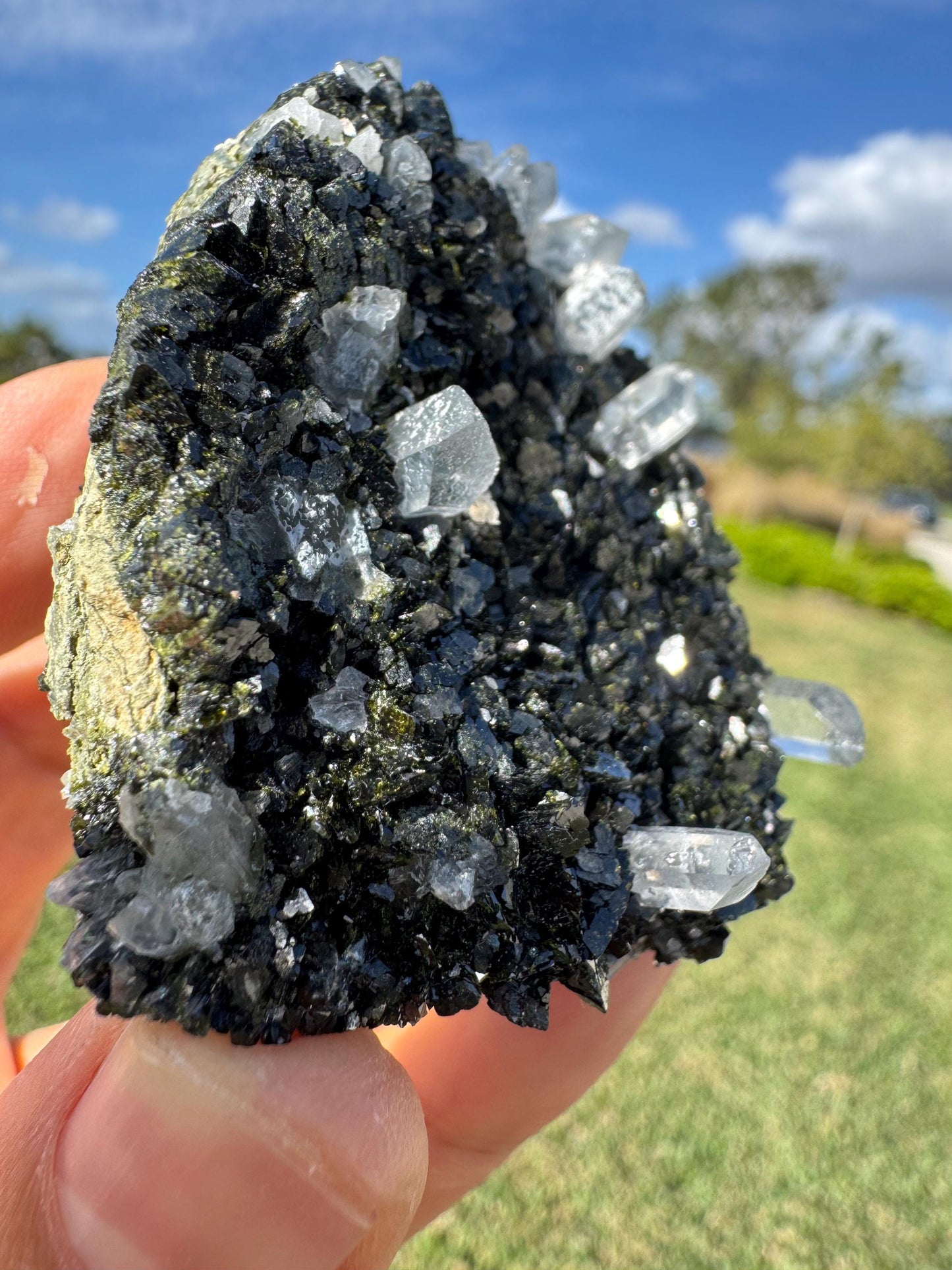 Double-Sided Epidote with Quartz – Rare Natural Crystal Specimen – Collector Mineral