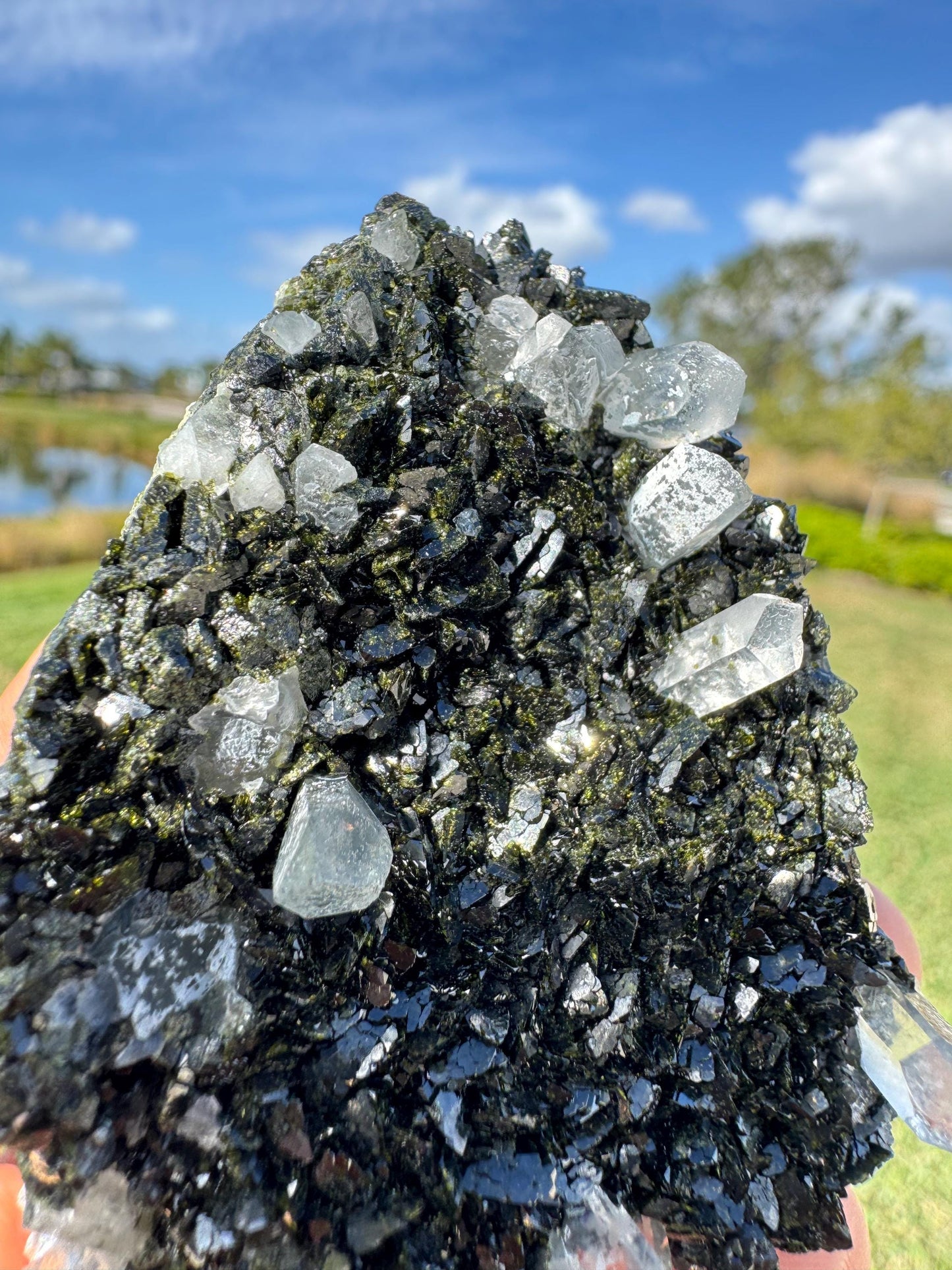 Double-Sided Epidote with Quartz – Rare Natural Crystal Specimen – Collector Mineral