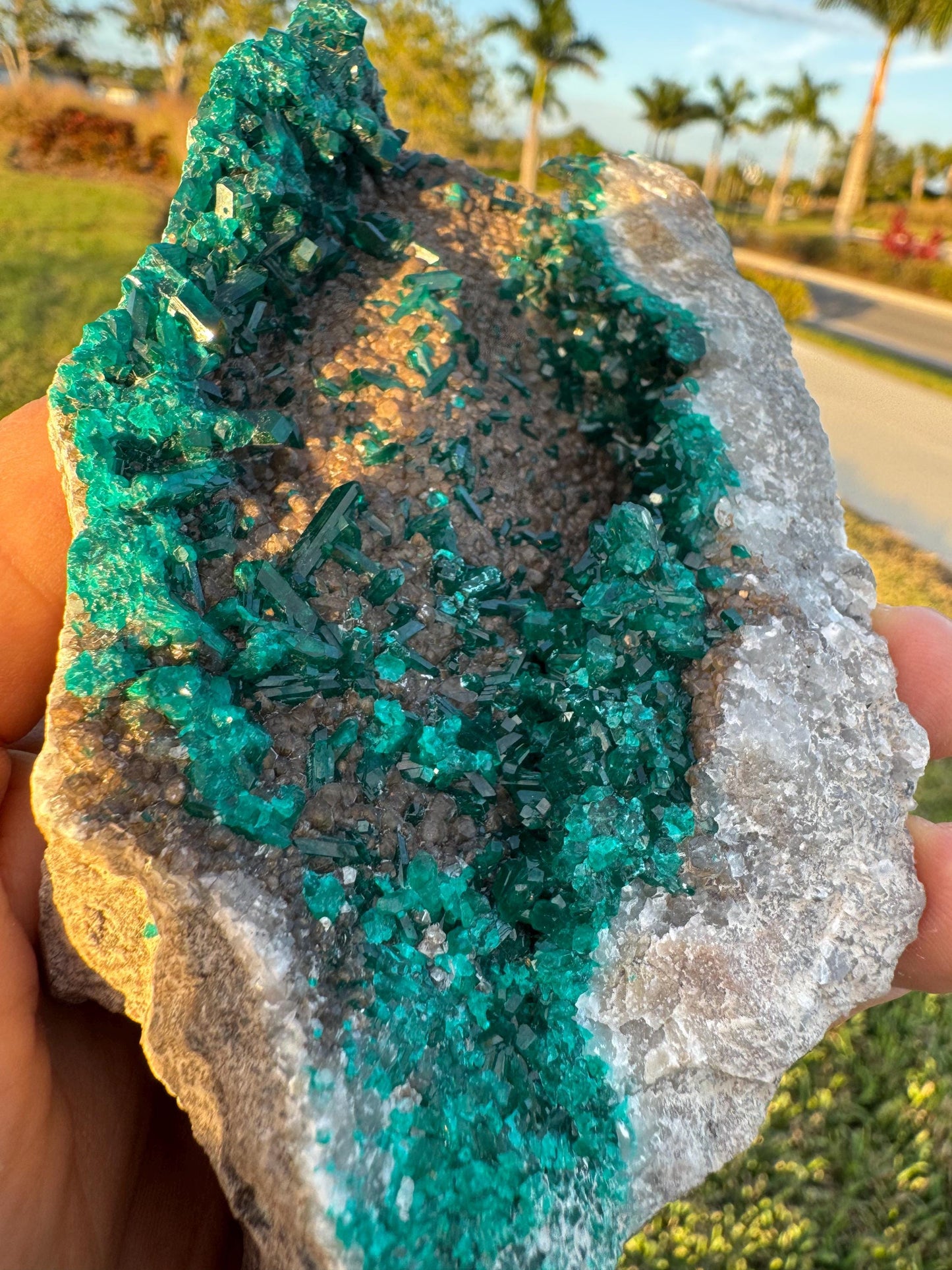 Dioptase with Calcite from Republic of Congo – Vivid Green Collector Specimen