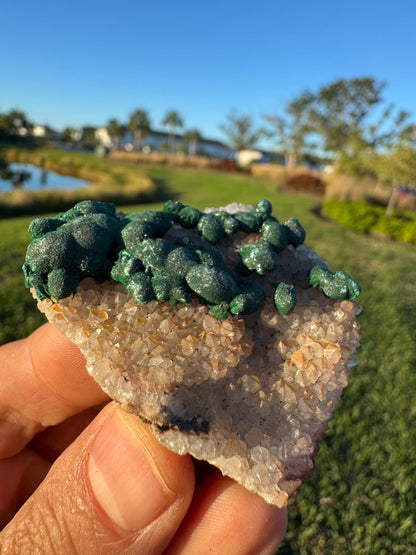 Barite with Botryoidal Malachite | Rare Congo Mineral | Flat Barite Crystals | Collector Specimen