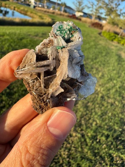 Barite with Malachite | Rare Congo Mineral Specimen | Flat Barite Crystals | Collector Piece