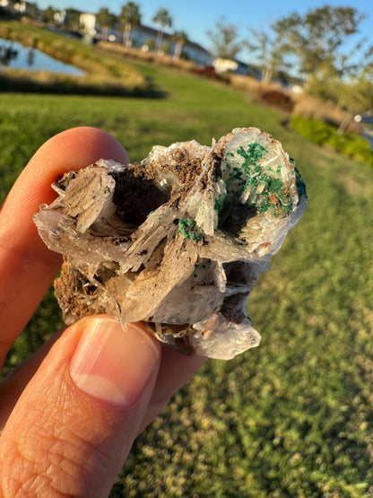 Barite with Malachite | Rare Congo Mineral Specimen | Flat Barite Crystals | Collector Piece