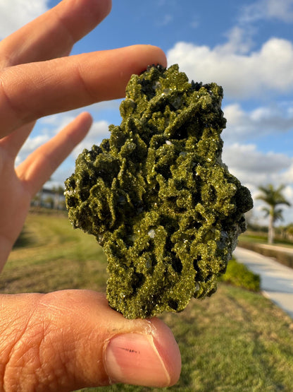 High-Grade Green Epidote with Quartz – Forest Green Crystal Cluster from Turkey