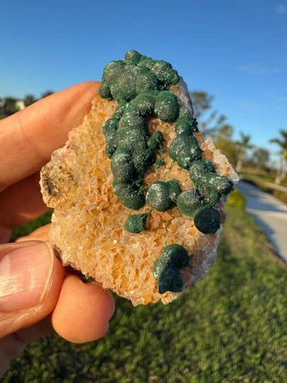 Barite with Botryoidal Malachite | Rare Congo Mineral | Flat Barite Crystals | Collector Specimen