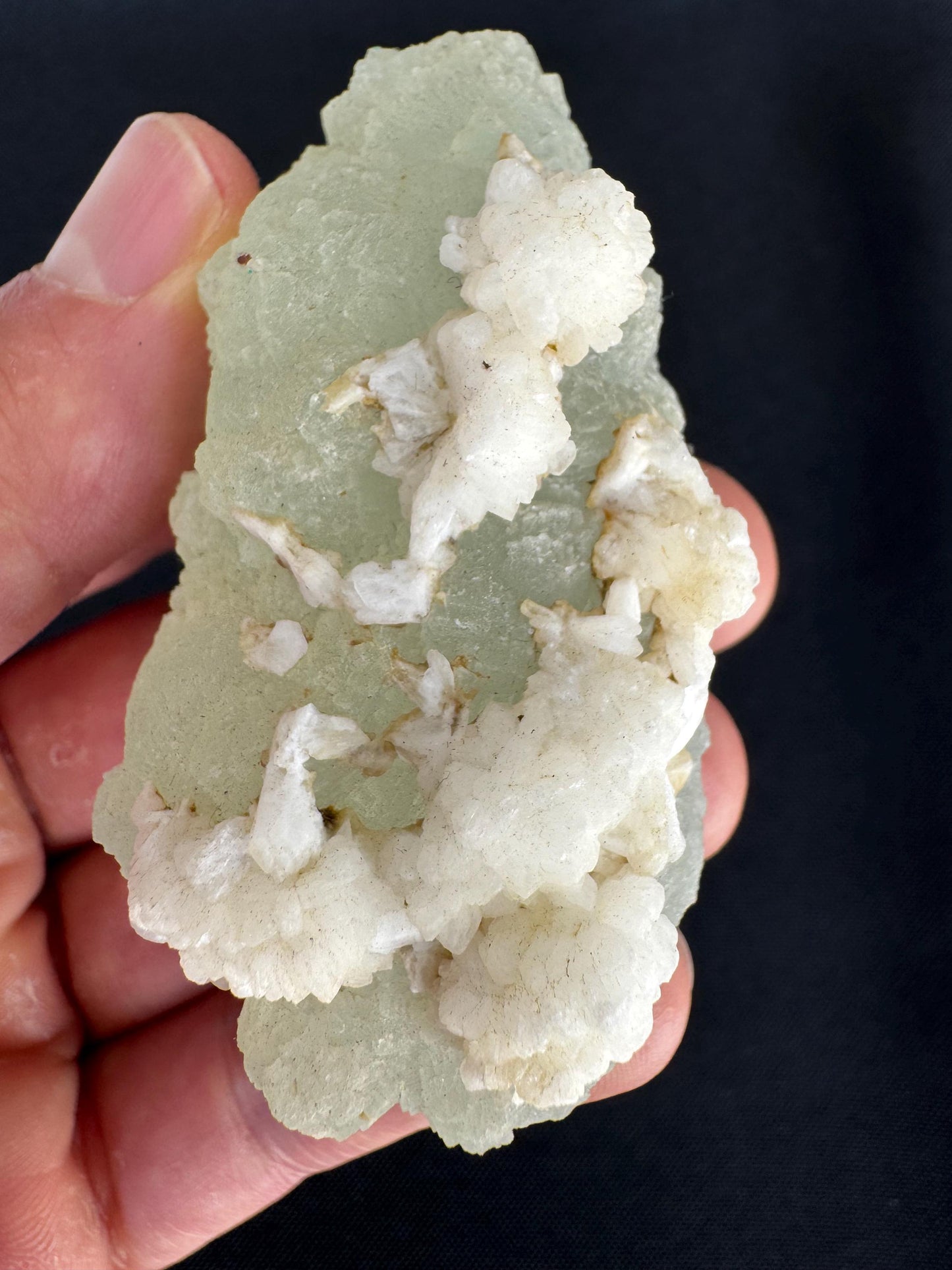 Prehnite with Calcite – Light Green Crystal from Mali – Rare Mineral Specimen (108 g)