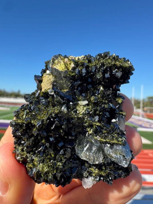 Epidote with Quartz Crystal – Black & Green Epidote Specimen from Turkey – Collector Mineral Display Piece