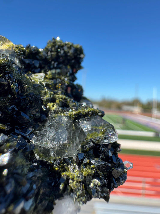 Epidote with Quartz Crystal – Black & Green Epidote Specimen from Turkey – Collector Mineral Display Piece