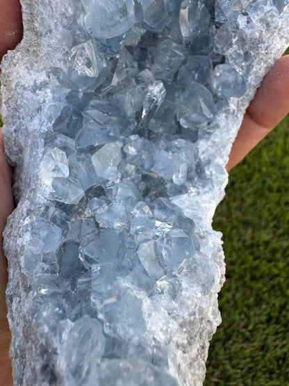 Celestite Moon-Shaped Cluster from Madagascar – Blue Celestine Geode