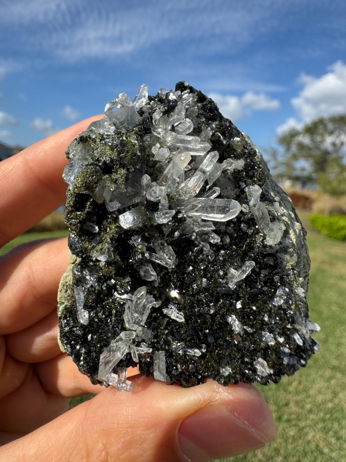 Double-Sided Epidote with Quartz – Rare Natural Crystal Specimen – Collector Mineral