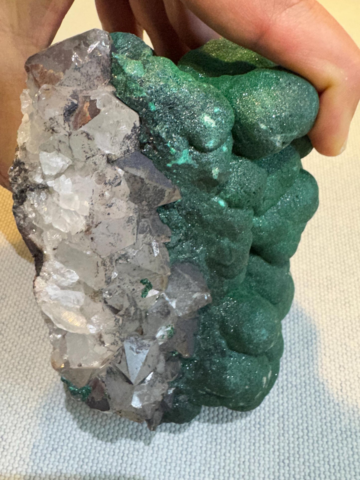 Malachite with Quartz Specimen: Rare Congo Mineral, Collectible Crystal