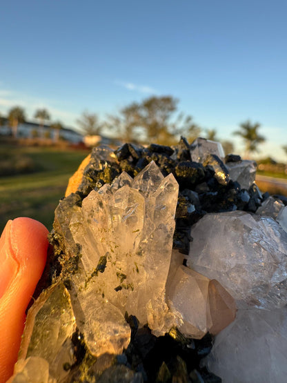 Epidote with Quartz Crystal from Turkey – Handheld Collector Specimen – Natural Chaos Formation