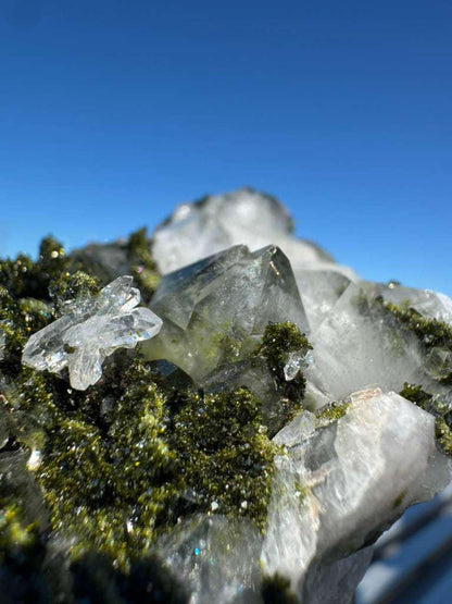 Epidote with Quartz (Biterminated Quartz) Cluster – High Grade Crystal Specimen from Turkey – 227g