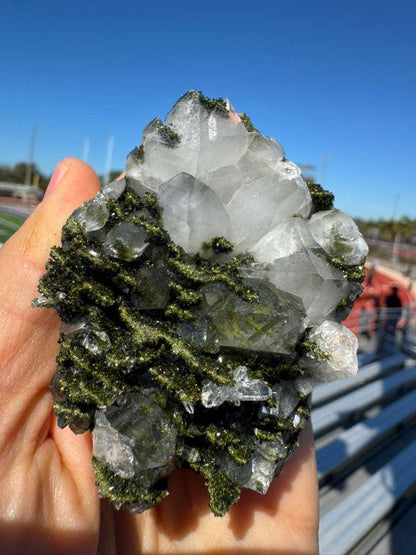 Epidote with Quartz (Biterminated Quartz) Cluster – High Grade Crystal Specimen from Turkey – 227g