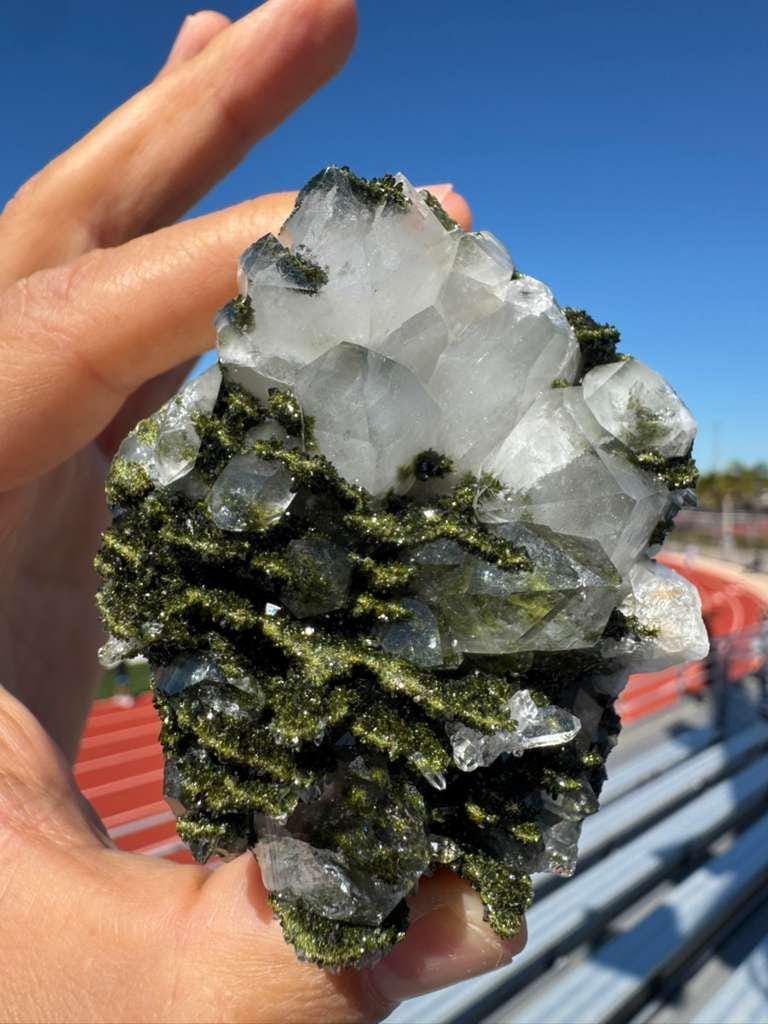 Epidote with Quartz (Biterminated Quartz) Cluster – High Grade Crystal Specimen from Turkey – 227g