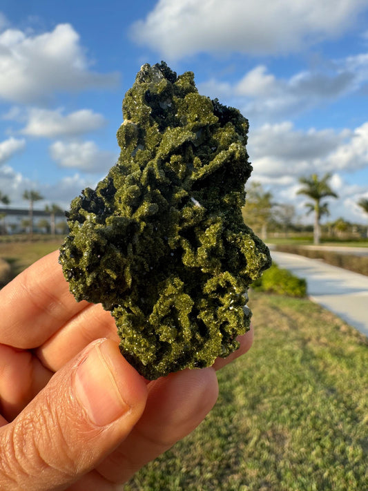 High-Grade Green Epidote with Quartz – Forest Green Crystal Cluster from Turkey