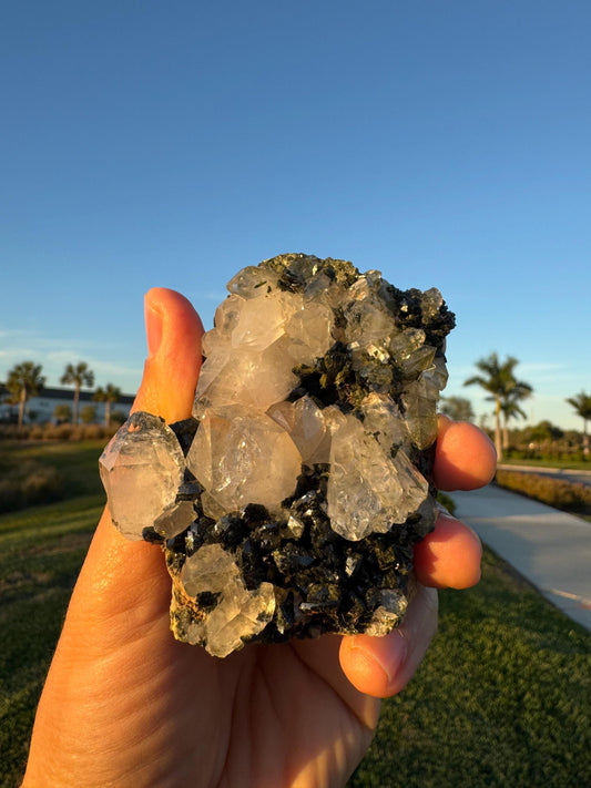 Epidote with Quartz Crystal from Turkey – Handheld Collector Specimen – Natural Chaos Formation