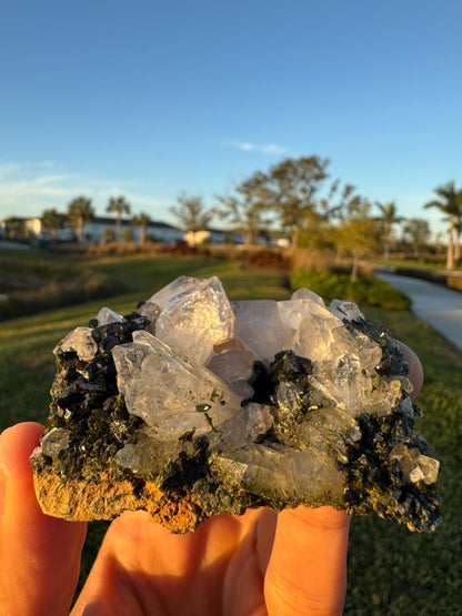 Epidote with Quartz Crystal from Turkey – Handheld Collector Specimen – Natural Chaos Formation