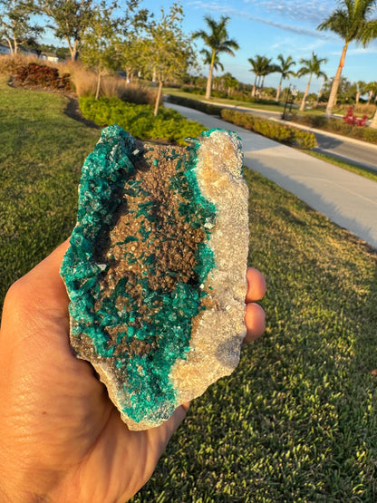 Dioptase with Calcite from Republic of Congo – Vivid Green Collector Specimen