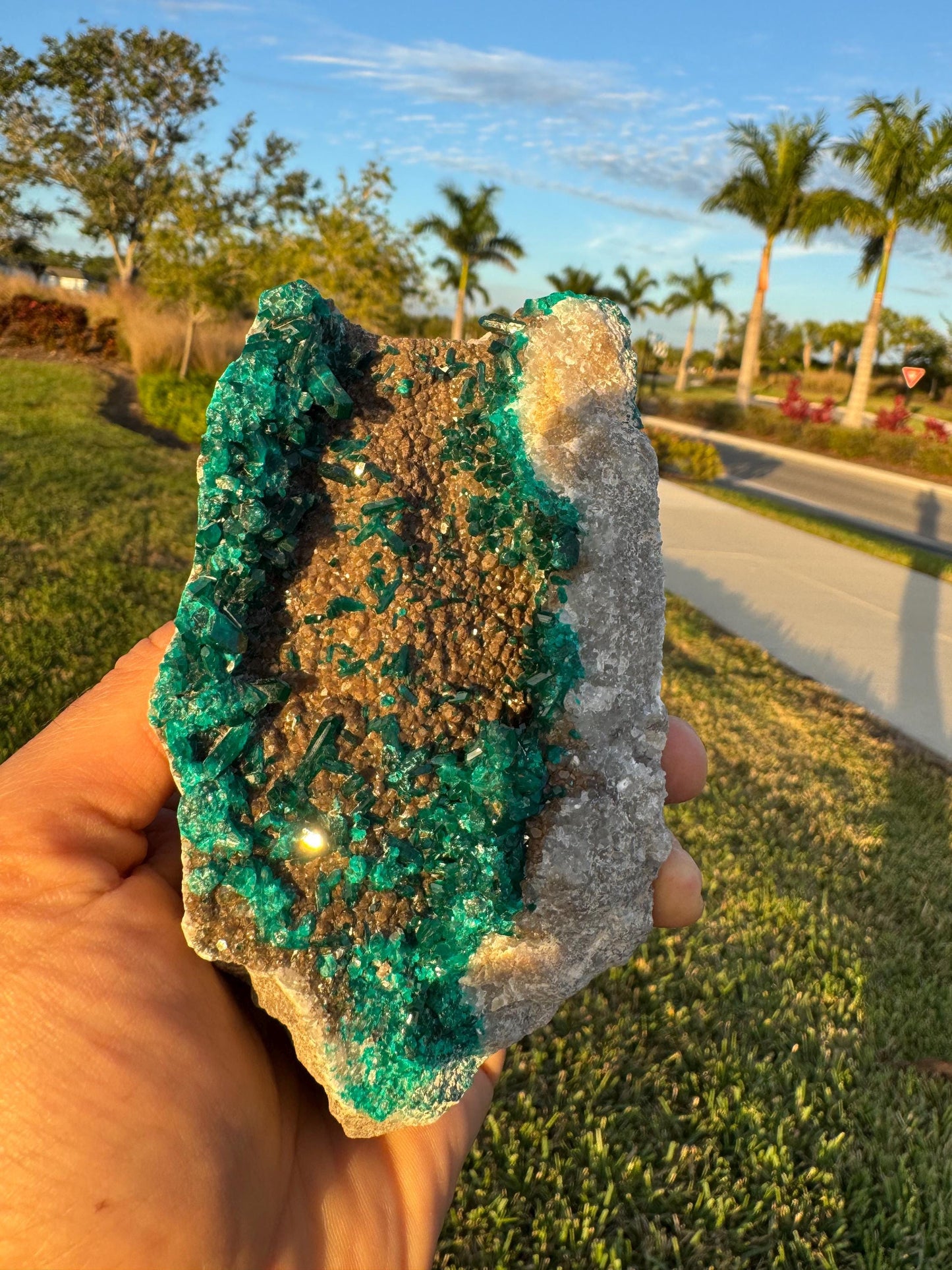 Dioptase with Calcite from Republic of Congo – Vivid Green Collector Specimen