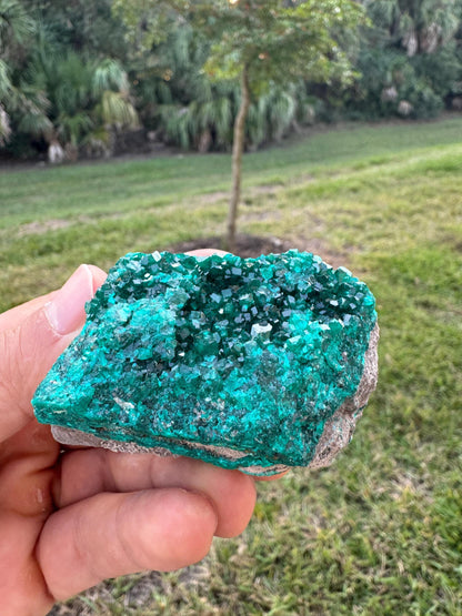 Natural Dioptase Crystal on Matrix – Green Gem Cluster from Congo