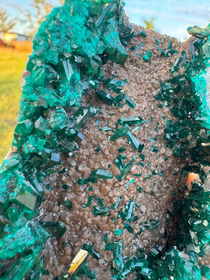Dioptase with Calcite from Republic of Congo – Vivid Green Collector Specimen