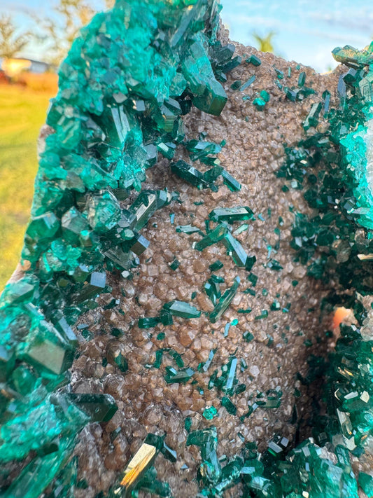 Dioptase with Calcite from Republic of Congo – Vivid Green Collector Specimen