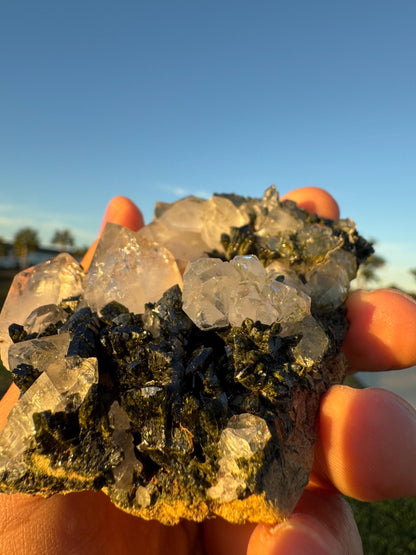 Epidote with Quartz Crystal from Turkey – Handheld Collector Specimen – Natural Chaos Formation