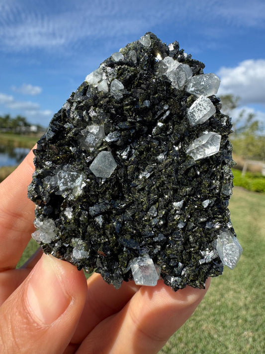 Double-Sided Epidote with Quartz – Rare Natural Crystal Specimen – Collector Mineral