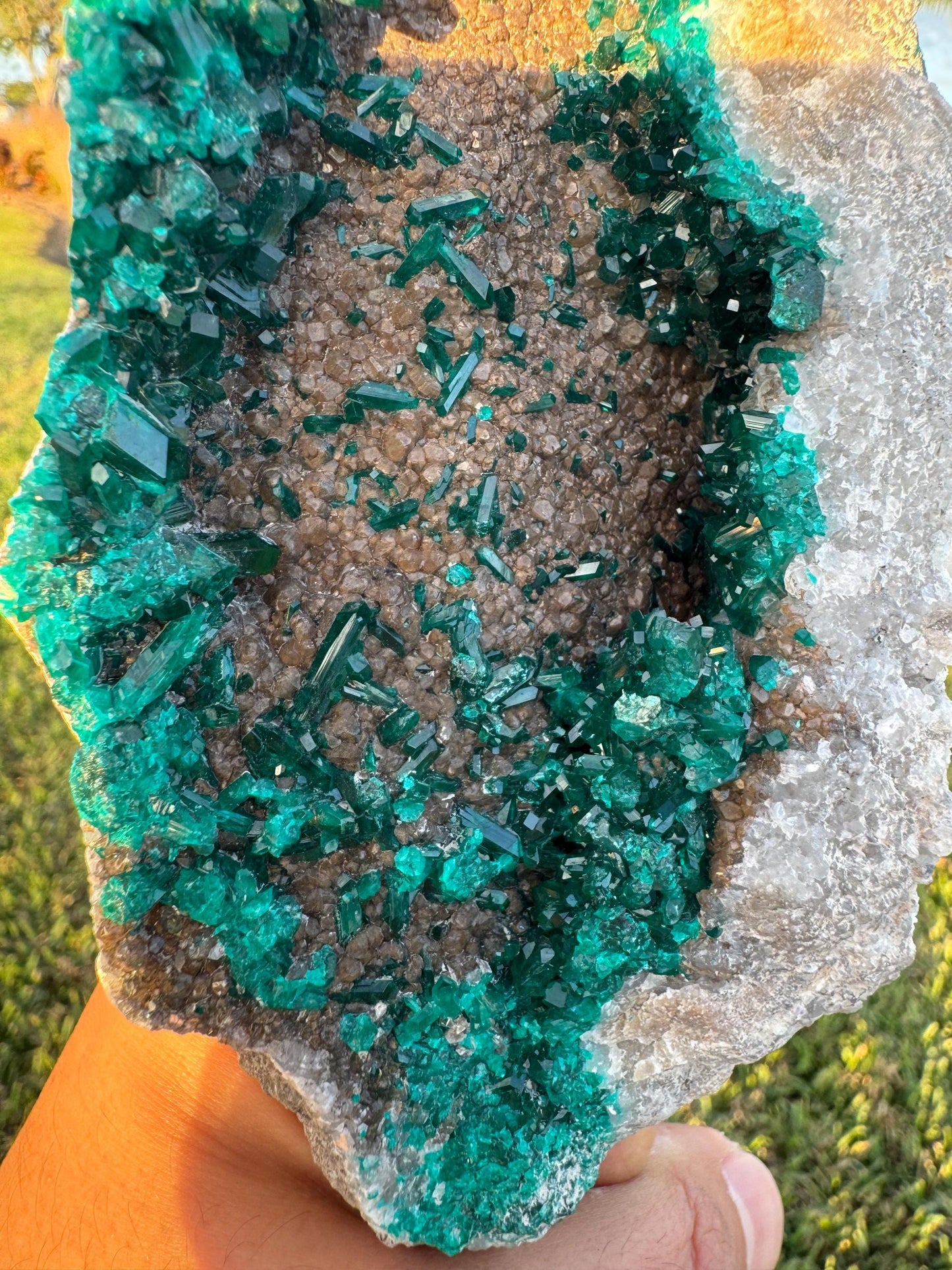 Dioptase with Calcite from Republic of Congo – Vivid Green Collector Specimen